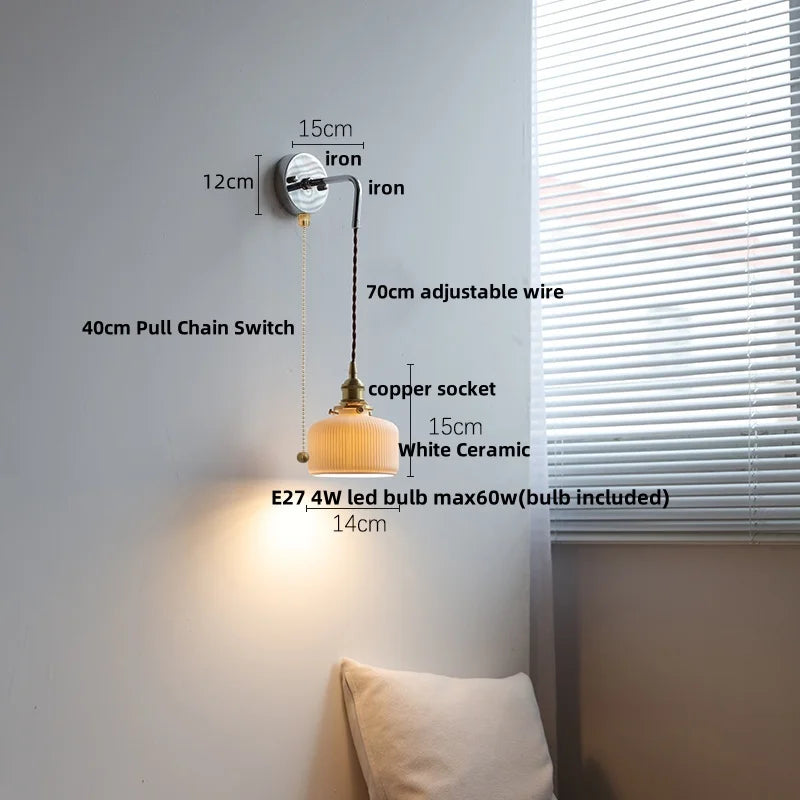DecorBites™ Ceramic LED Wall Sconce Pull Chain Switch, Modern Nordic Bathroom Mirror Light