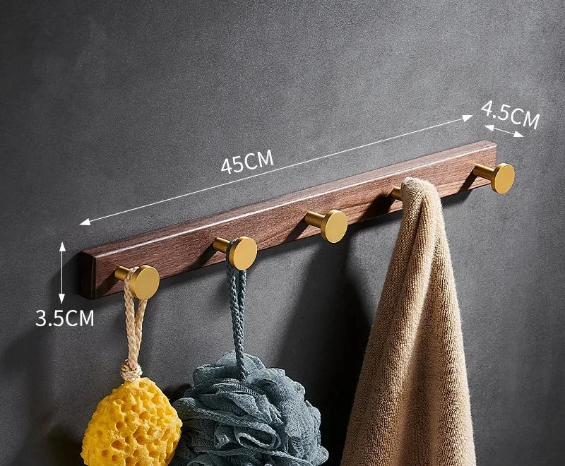 DecorBites™ Brushed Gold Wood and Aluminum Robe Hook Towel Hanger for Bathroom and Kitchen