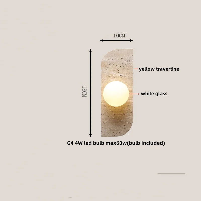 DecorBites™ LED Wall Lamp 2 Glass Ball White, Yellow Travertine Stone Indoor Light