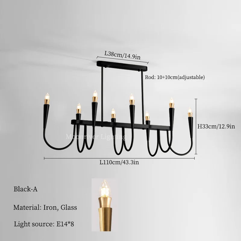 DecorBites™ Black Pendant Chandelier: Luxury French Style Candle Hanging Light for Kitchen Island