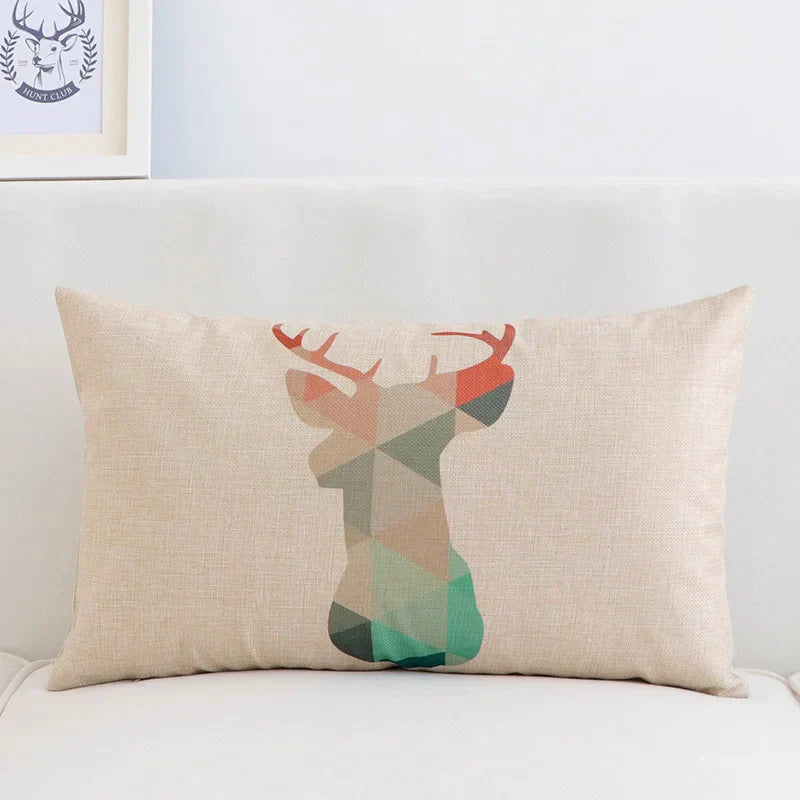 DecorBites™ Geometric Elk Design Linen Lumbar Pillow Cover 30X50cm Modern Nordic Home Decor