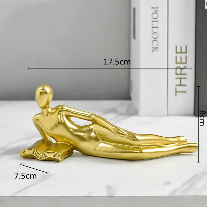 DecorBites™ Golden Thinker Reader Man Resin Figure: Abstract Home Decor Figurine