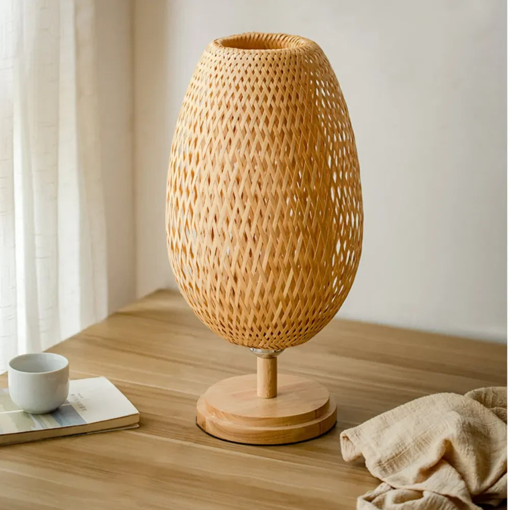 DecorBites™ Bamboo Weave Table Lamp - Modern Bedside Light
