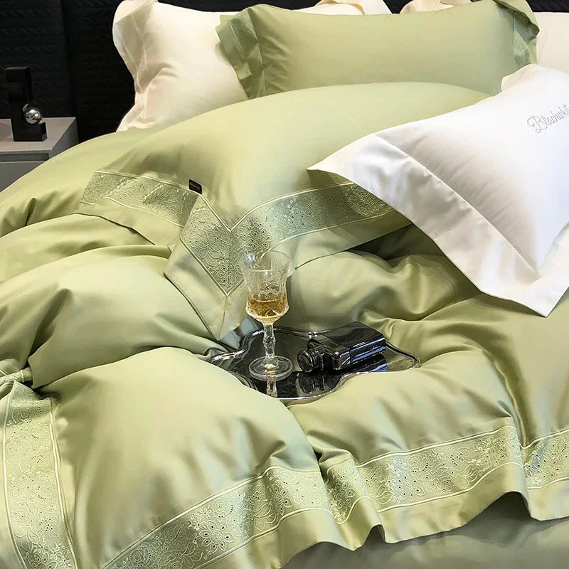 DecorBites™ 1200TC Luxury Embroidery Bedding Set with Wide Edge & Lyocell Cotton Brushed Fabric