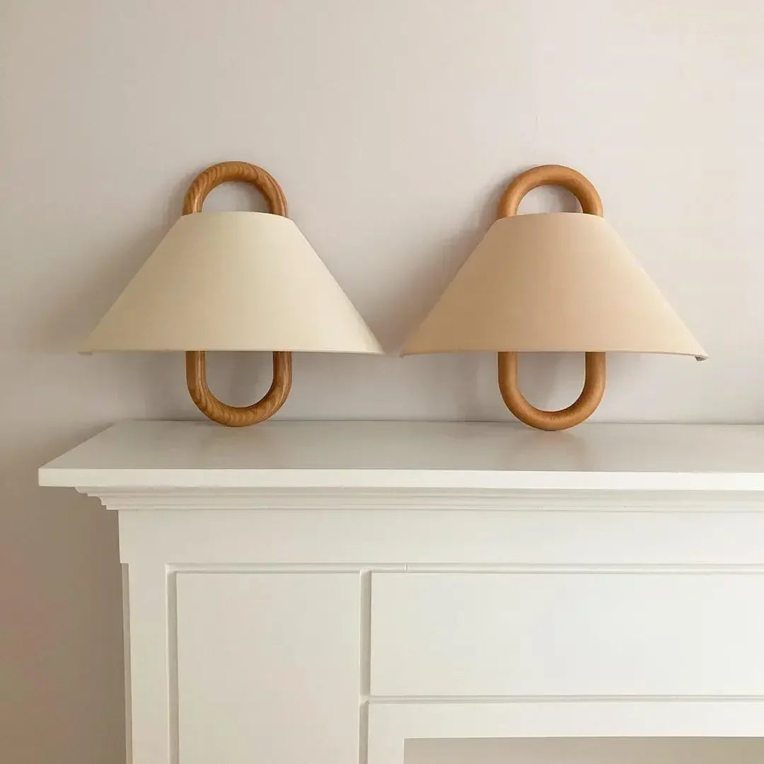 DecorBites™ Beech Wood Wall Lamp: Wabi-sabi Style Fabric Art for Living Room, Bedroom, or Porch