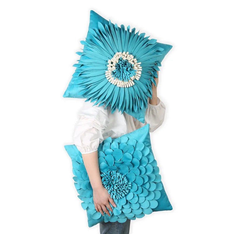 DecorBites™ 3D Blue Floral Velvet Cushion Cover 30x50/45x45CM - Small Daisy Sunflower Pillowcase