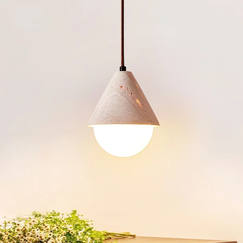 DecorBites™ Creative Stone LED Pendant Light Yellow Travertine Nordic Minimalism Hanging Lamp