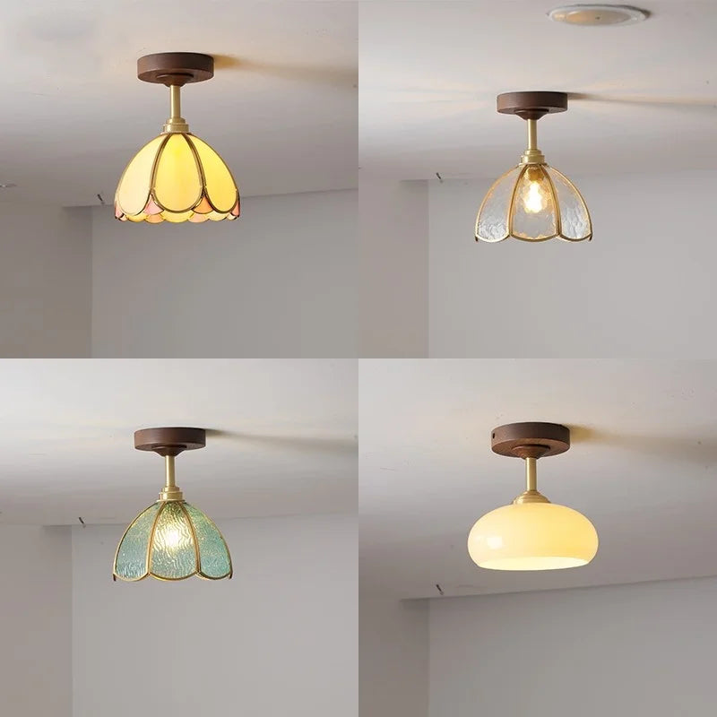 DecorBites™ LED Glass Wood Ceiling Lamp for Modern Indoor Lighting and Decoration