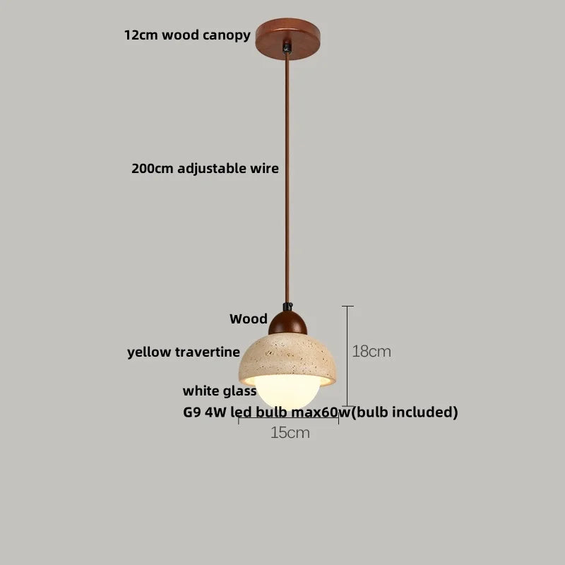 DecorBites™ LED Pendant Lights Wood Home Decor Yellow Stone Globe Hanging Lamp