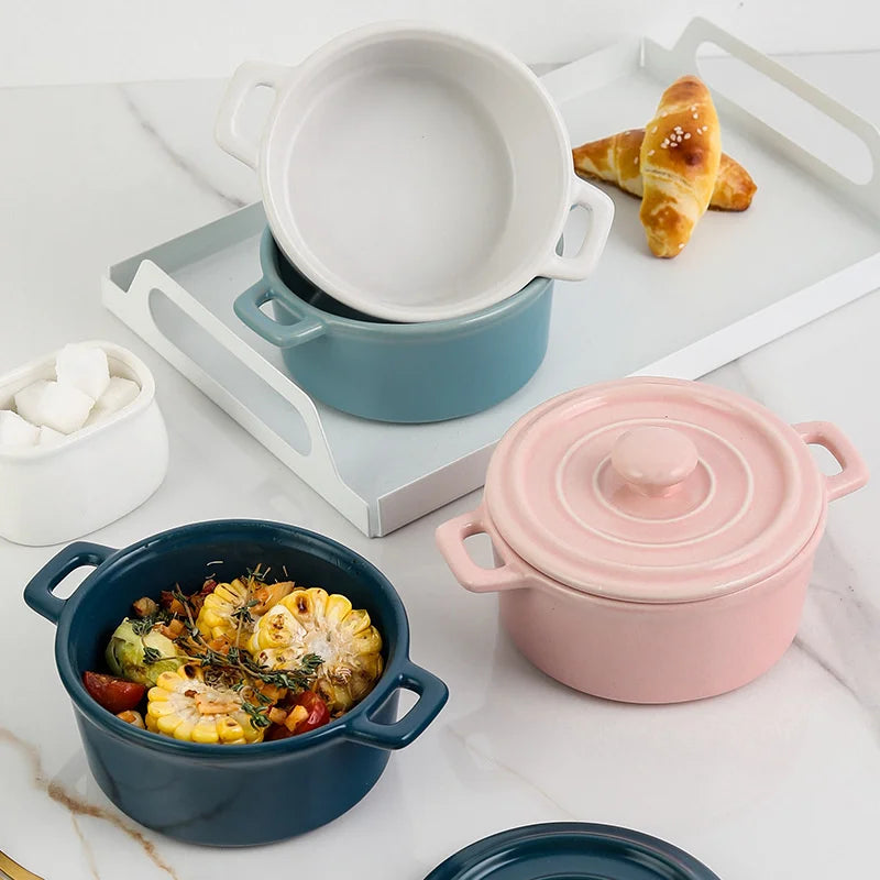 DecorBites™ Ceramic Mini Soup and Dessert Bowl with Cover - Multipurpose Cookware for Baby Food, Steaming, and Stewing