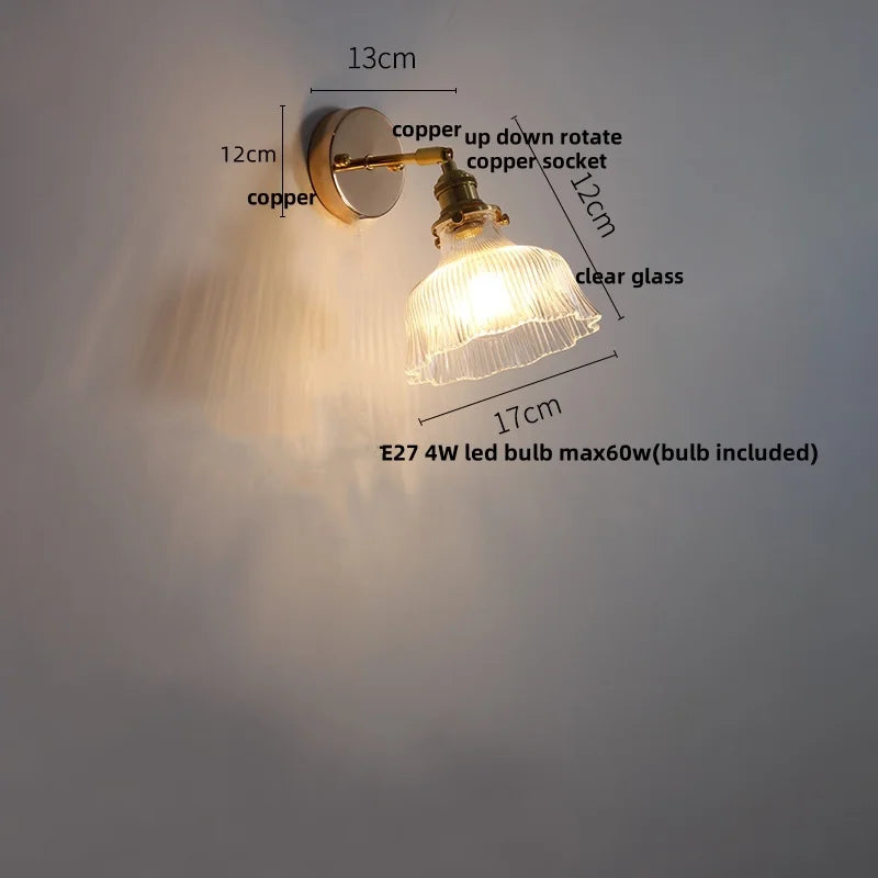 DecorBites™ Glass Base LED Wall Sconce, Pull Chain Switch, Modern Rotate Stair Light
