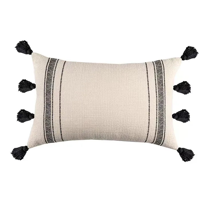 DecorBites™ Geometric Tufted Tassel Cushion Cover Cotton Canvas Fall Pillow Cover
