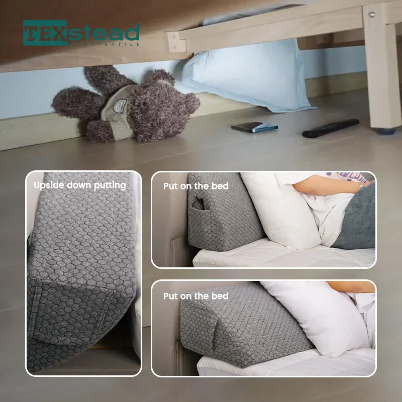 DecorBites™ Bed Wedge Pillow Memory Foam Mattress Gap Filler with 2 Large Side Pockets