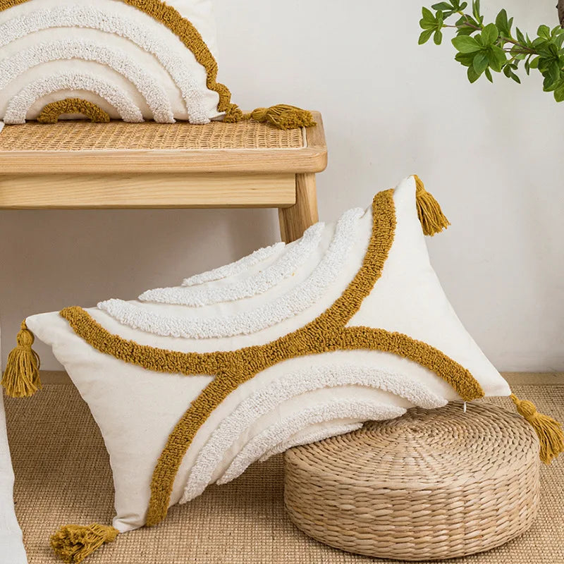 DecorBites™ Geometric Embroidery Cushion Cover with Tassel, Home Decor Pillowcase, Various Sizes
