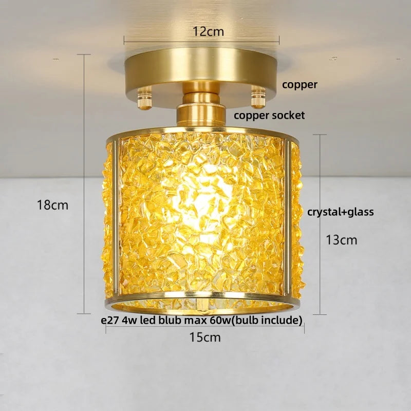 DecorBites™ Crystal Glass LED Ceiling Light Copper Canopy Nordic Modern Design