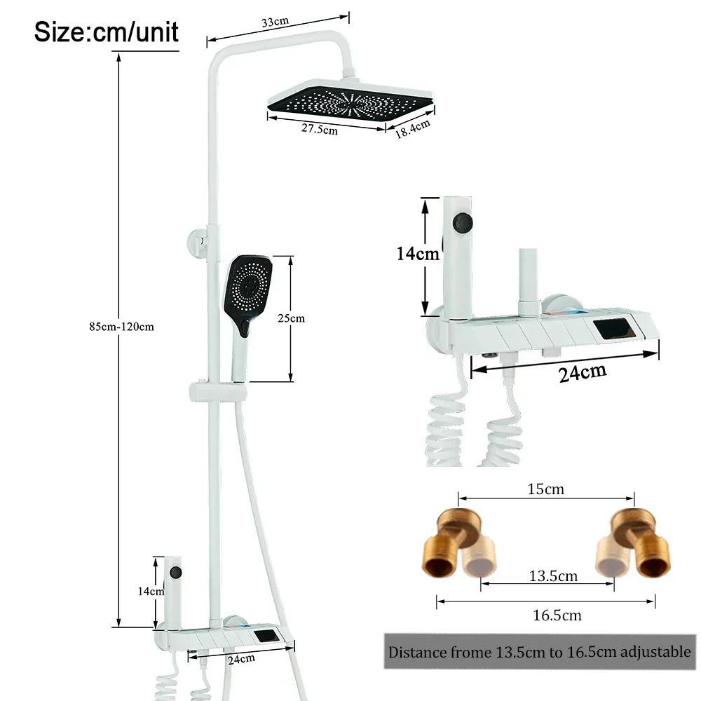 DecorBites™ Black Piano Digital Shower System with Intelligent Brass Faucets and White Rainfall Shower