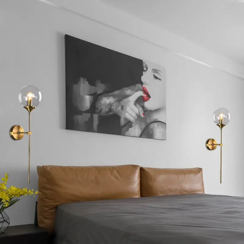 DecorBites™ Golden Glass Ball Wall Sconce: Modern Nordic Metal Lighting for Living Room