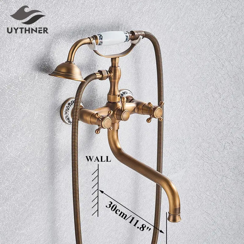 DecorBites™ Golden Black Bathtub Faucet with Hand Shower and Rotate Spout
