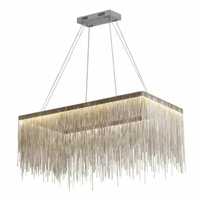 DecorBites™ LED Aluminum Tassel Chandelier: Modern Dimmable Light for Living Room, Hotel, Hall