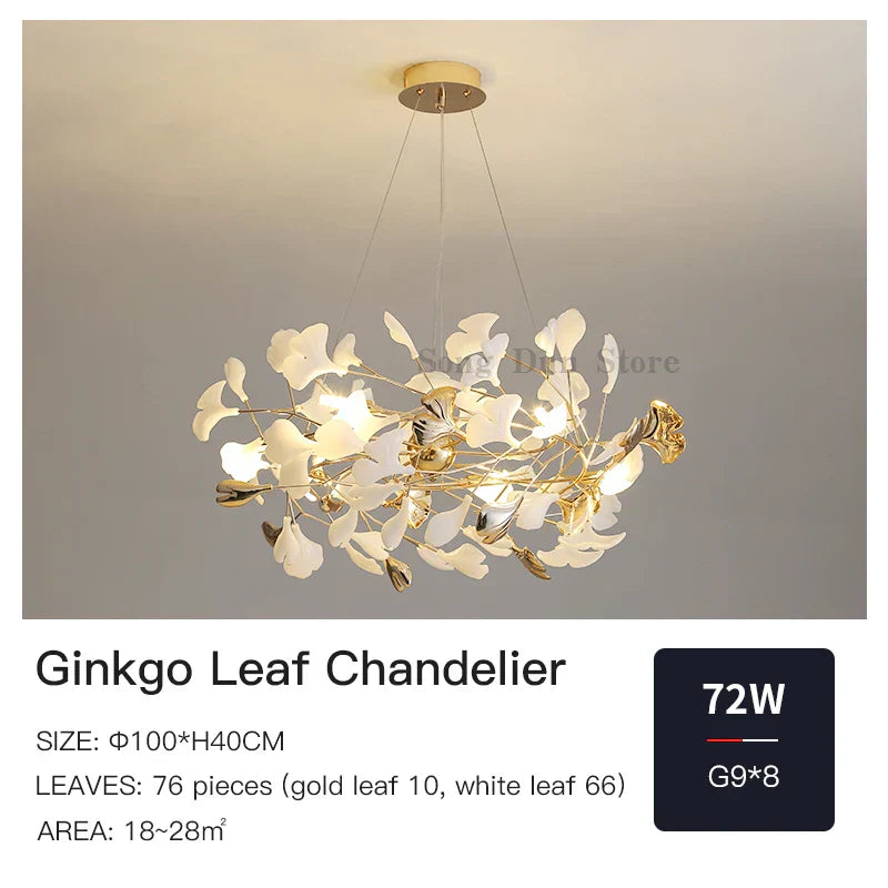 DecorBites™ Ginkgo Leaf Chandelier: Elegant Nordic Art Luxury for Dining Room, Bedroom, Living Room