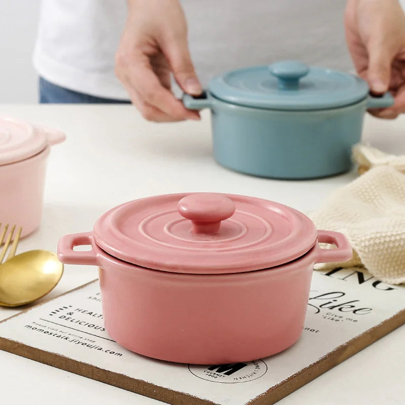 DecorBites™ Ceramic Mini Soup and Dessert Bowl with Cover - Multipurpose Cookware for Baby Food, Steaming, and Stewing
