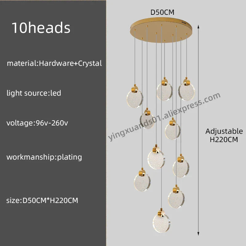 DecorBites™ Crystal Chandelier Pendant Light for Luxury Staircase