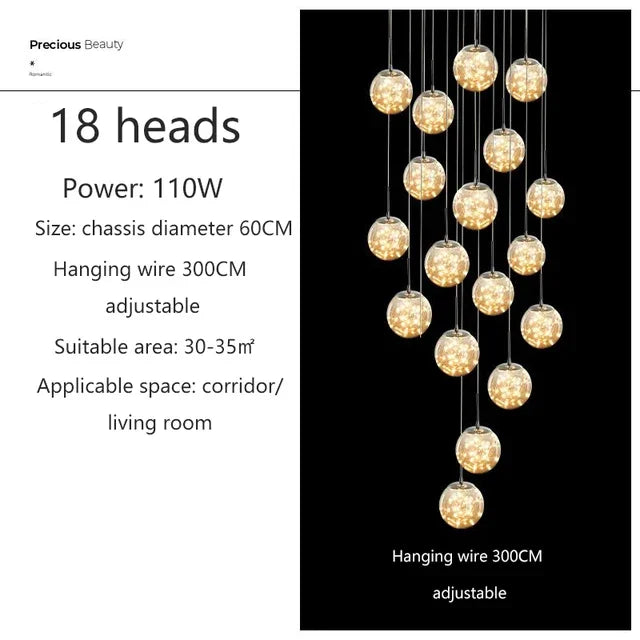 DecorBites™ Luminous Glass Ball Pendant Chandeliers for Living Dining Room Decor LED Lighting