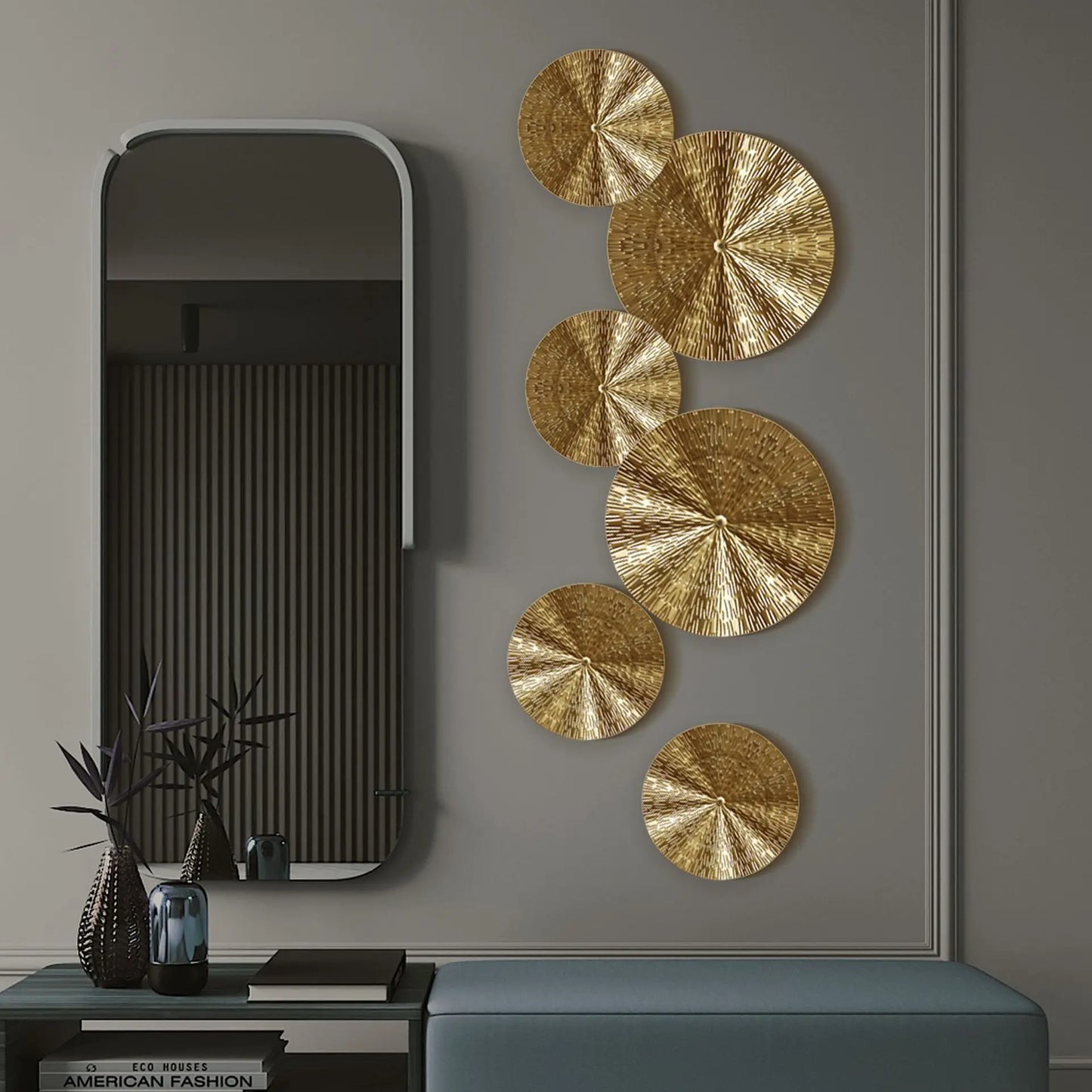 DecorBites™ Geometric Golden Metal Wall Hanging Round Ornaments - Room Decoration Accessories