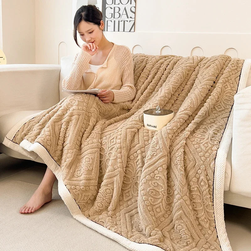 DecorBites™ Carved Velvet Warmth Blanket - Soft Fluffy Sofa Bed Cover