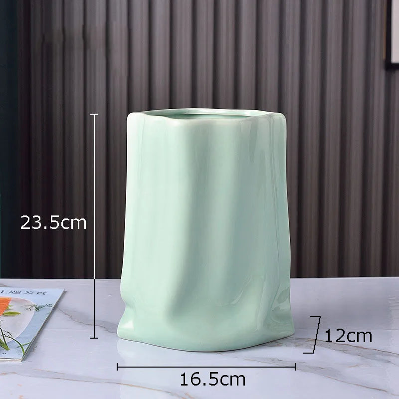 DecorBites™ Gold Plated Pleated Texture Ceramic Vase for Desk Decor and Flower Arrangements