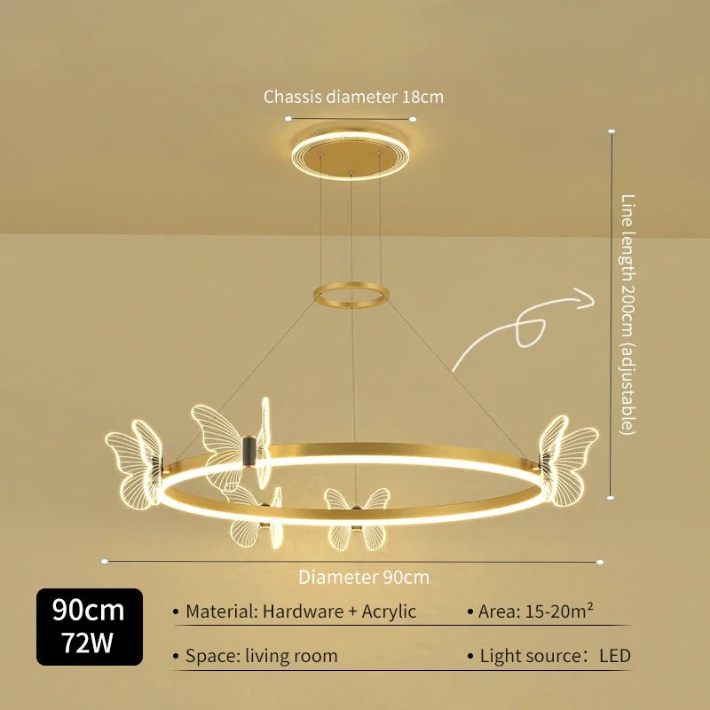 DecorBites™ Gold Butterfly Crystal Chandelier Pendant Light for Elegant Living Room & Restaurant Decoration