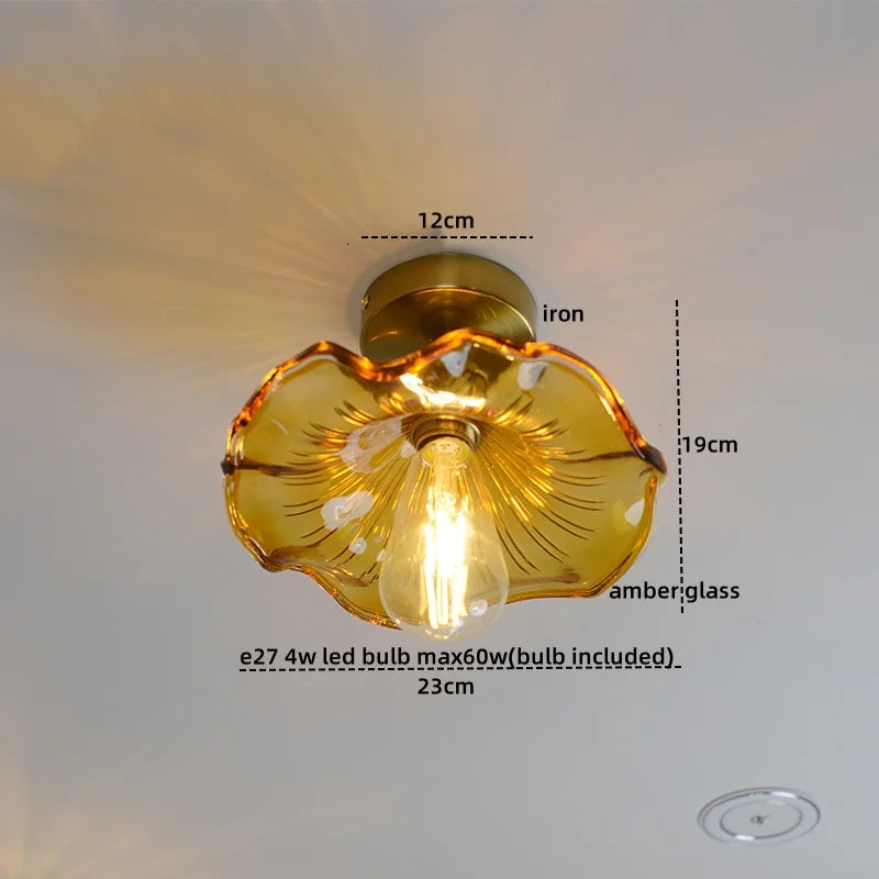 DecorBites™ Amber Glass LED Ceiling Lights Modern Home Lighting Copper Socket