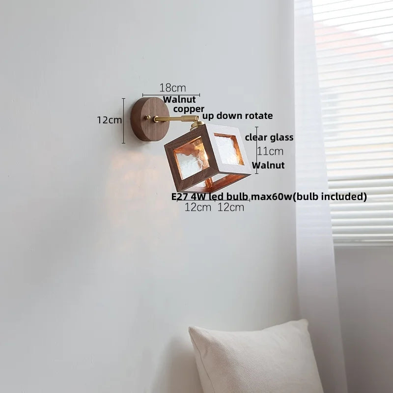 DecorBites™ LED Walnut Wood Wall Sconce Clear Glass Bathroom Mirror Light