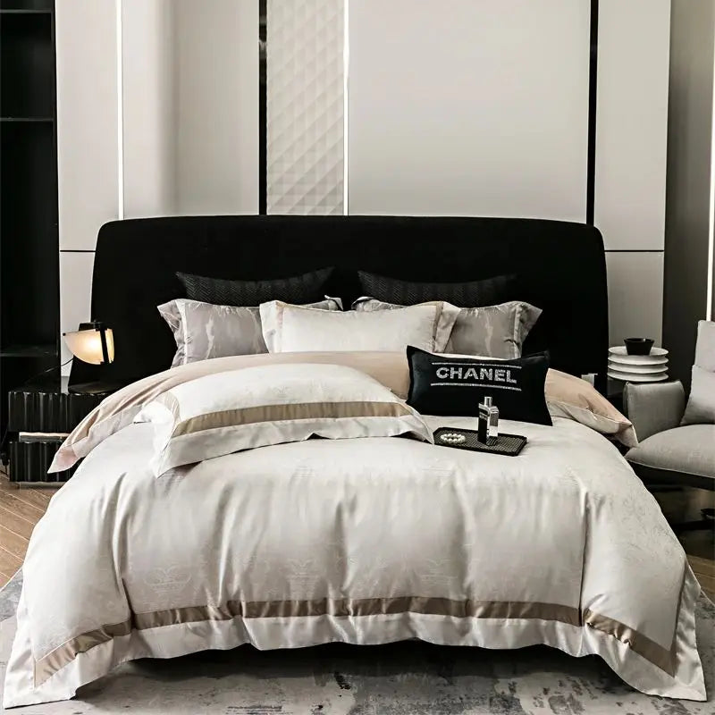 DecorBites™ Brocade Satin Jacquard Luxury Cotton Bedding Set - Duvet Cover, Sheet, Pillowcases