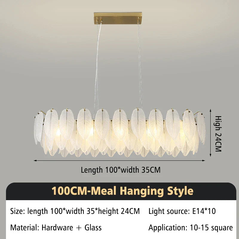DecorBites™ Glass Feather Chandelier: Luxury Art Decor Ceiling Chandelier for Living Dining Room