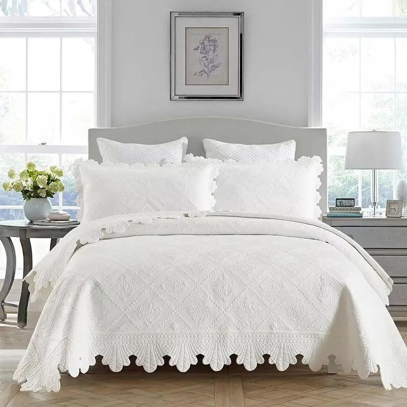 DecorBites™ 100% Cotton Embroidery Quilt Set, Queen Size Bedspread with Pillowcase
