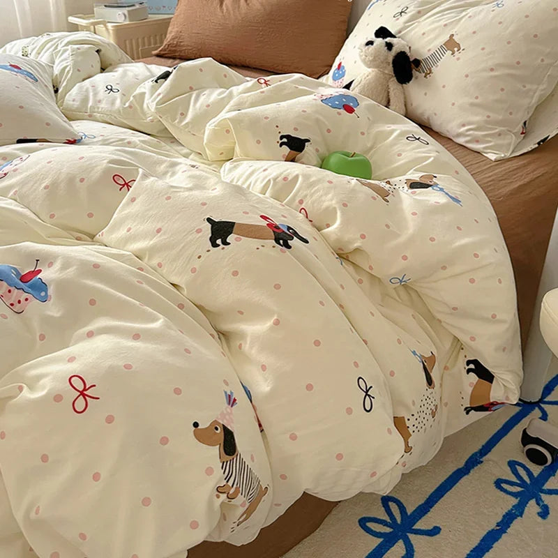 DecorBites™ Cartoon Pattern Cotton Fitted Sheet Set – Soft & Cozy Bedding for Adults & Kids