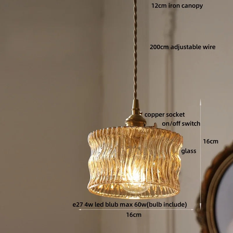 DecorBites™ Amber Glass LED Pendant Light Modern Nordic Hanging Lamp