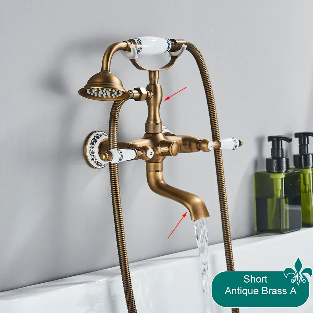 DecorBites™ Antique Brass Telephone Shape Wall Mounted Bathtub Faucet