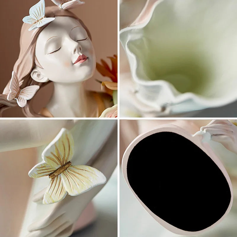 DecorBites™ Decorative Butterfly Girl Sculptures Resin Flower Vase Ornaments