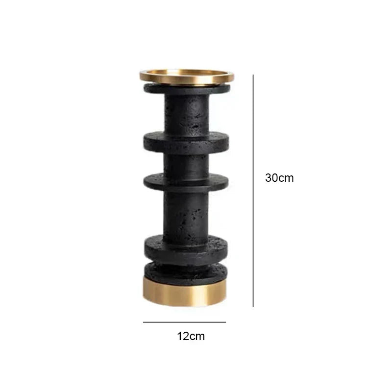 DecorBites™ Beige Brown Travertine Marble Candle Holder with Metal Base