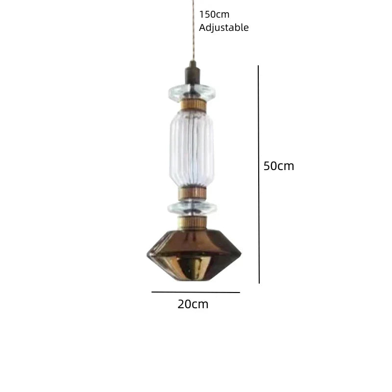 DecorBites™ LED Glass Chandelier: Clear Amber Glass, Adjustable Wire 200cm, Modern Lighting Fixtures