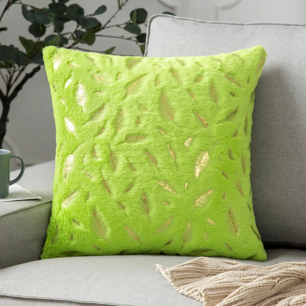DecorBites™ Bronzed Feather Style Plush Pillowcase - Festive Home Decor