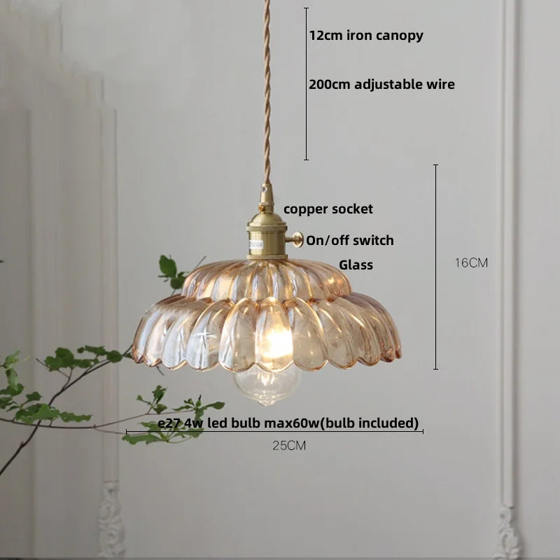 DecorBites™ Amber Flower Glass Pendant Light LED Kitchen Decor Home Reading Room