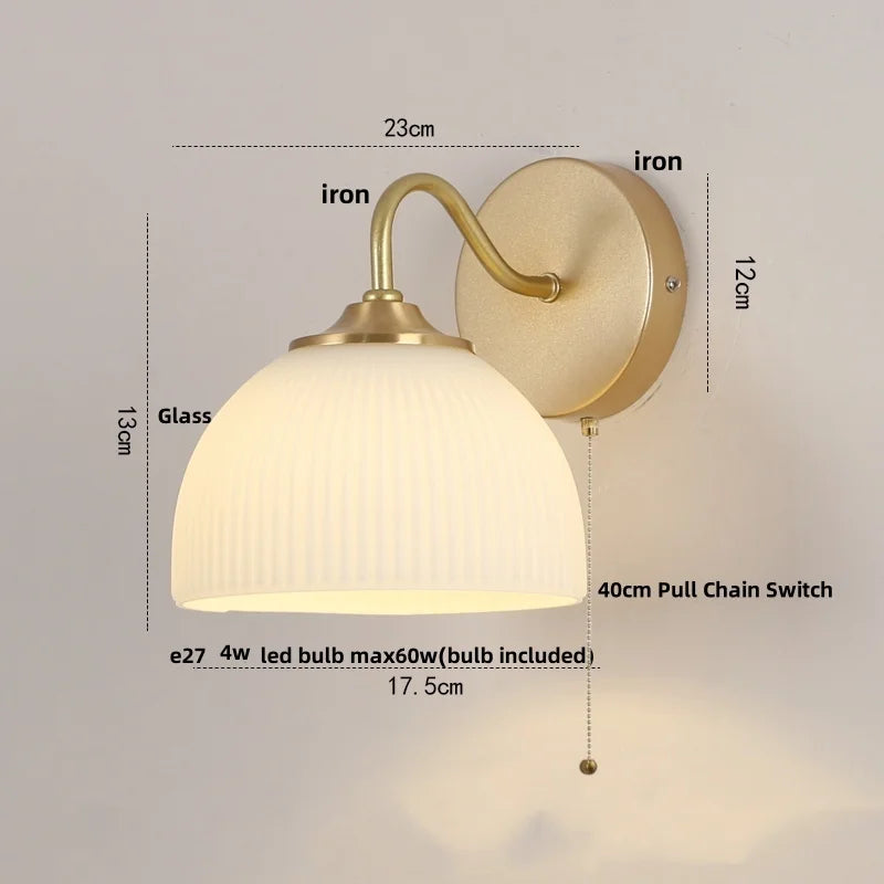 DecorBites™ Iron LED Wall Sconce Pull Chain Switch Stair Light Fixture for Study Hallway