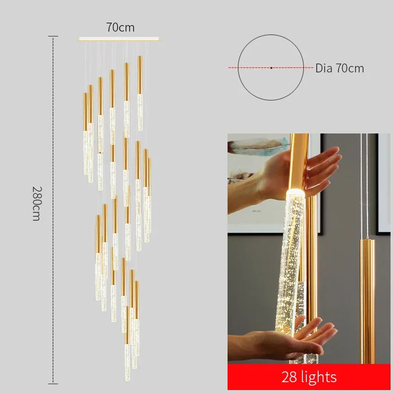 DecorBites™ Crystal Gold Chandelier for Living Room Staircase Kitchen - Modern Nordic Design