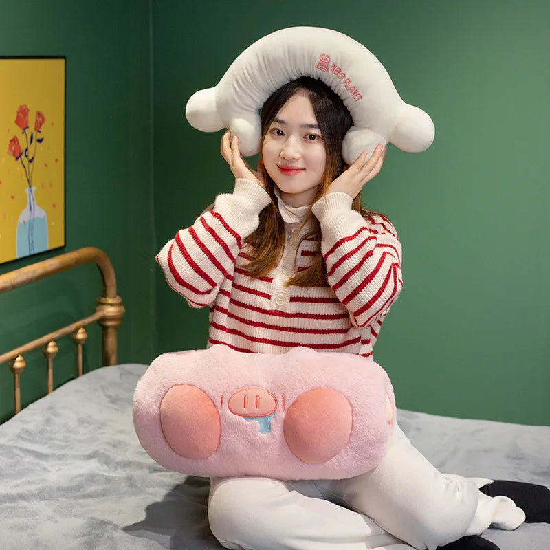 DecorBites™ Cartoon Pork Doll Throw Pillow: Soft U-shaped Warm-handed Plush Gift