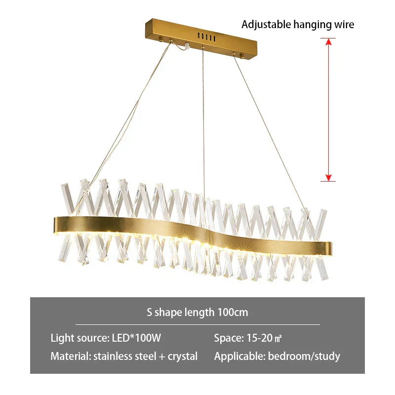 DecorBites™ Gold Metal S Shape LED Pendant Lamp for Luxury Living, Bedroom, and Hotel