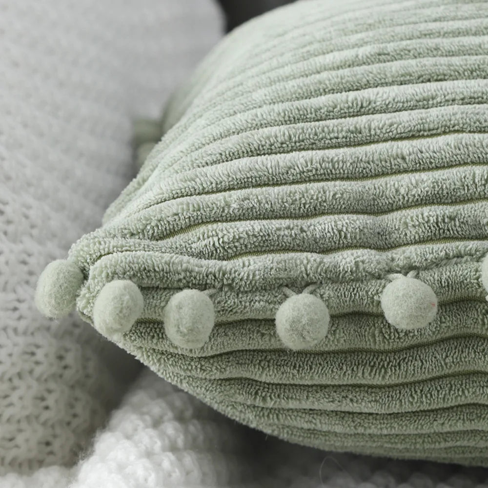 DecorBites™ Corduroy Pompom Cushion Cover 45x45 for Sofa Living Room