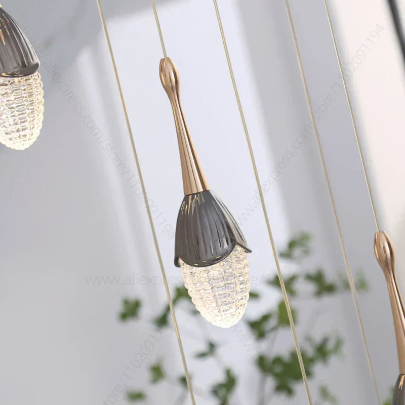 DecorBites™ Gold LED Staircase Chandelier | Luxury Large Living Room Pendant Lamp